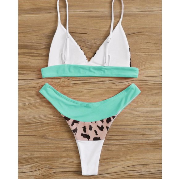 Color Block Leopard Bikini Triangle High Cut 2 Pc - Picture 3 of 5